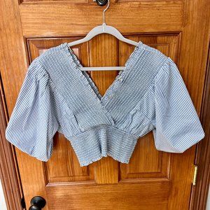 Blue and White Crop Shirt